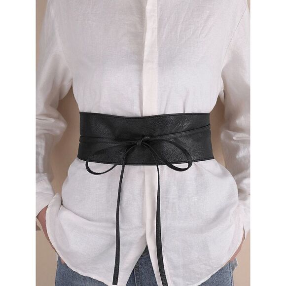 Bow Tie Wide Wrap Around Obi Corset Black Belt NEW SIZE L-XL NEW - Picture 14 of 15